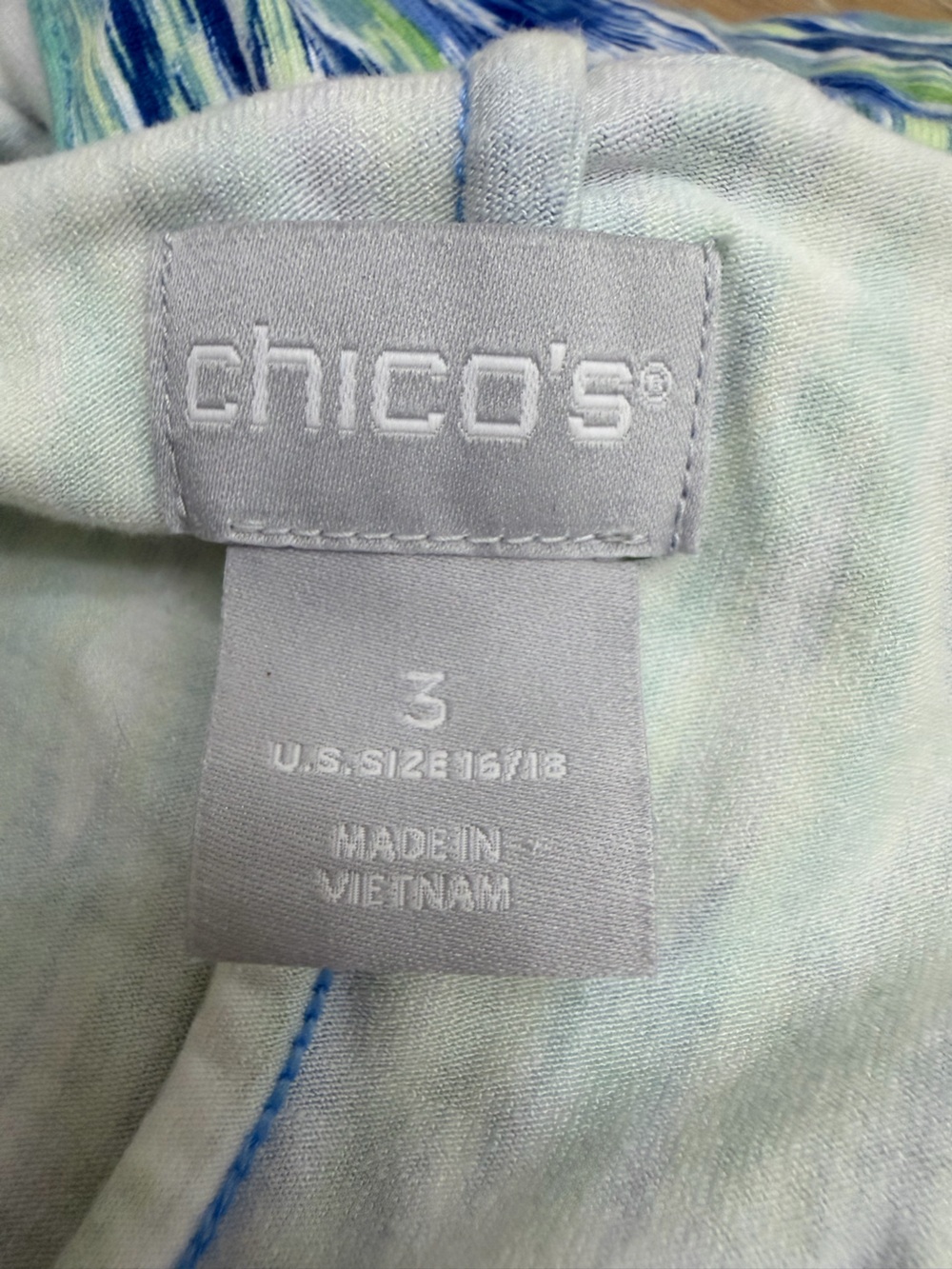 Chico's Sleeveless V-Neck Maxi Dress in Blue and Green Ikat Print - Picture 6 of 7